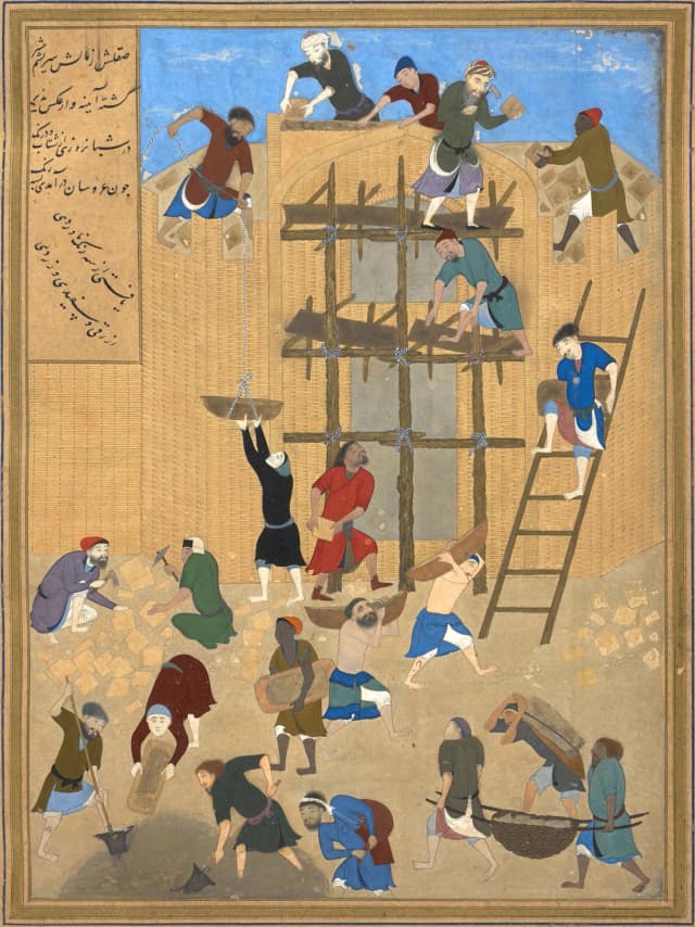 Construction of the Fort of Kharnaq, by Kamal-ud-din Bihzad