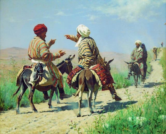 Mullah Rahim and Mullah Kerim on his way to the bazaar are quarreling, 1873, Oil on canvas